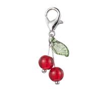 Ipotkitt 30pcs Cherry Shaped Glass Keychains Cute Fruit Clip on Charms Food Lobster Claw Clasps Charms with Acrylic Leaves for DIY Craft Hanging Decor