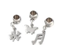 Ipotkitt 30pcs Stainless Steel European Charms Clover Butterfly Music Note Large Hole Charms for DIY Spring Theme Jewellery Bracelet Necklace Earrings Keychains Crafts