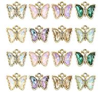 Ipotkitt 32 pcs 8 Colors Alloy Rhinestone Butterfly Charms Insect Animal Charms for DIY Jewelry Making Crafts Bracelet Necklace Earrings Keychains Bags Decor Bulk