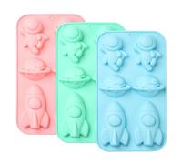 Ipotkitt 3pcs 3 Colors 6 Cavities Astronaut Series Silicone Moulds Space Theme Baking Tool Moulds for DIY Crafts Chocolate Cookies Cake Ice Candy Party Snacks Making