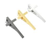 Ipotkitt 3Pcs 3 Colors Cross Brass Tie Clips Crucifix Necktie Tie Bars for Men Accessories Gifts Wedding Anniversary