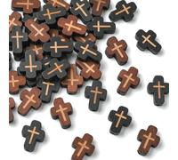 Ipotkitt 40 pcs 2 Colours Dyed Natural Wood Cross Beads Religious Crucifix Religion Loose Beads for DIY Jewellery Making Bracelet Necklace Earrings Home Crafts