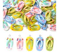 Ipotkitt 40 pcs 5 Colours Resin Slipper Shape Charms with Loop Summer-Themed Beach Holiday Shoes Flip Flop Charms for DIY Jewellery Bracelet Necklace Earrings Crafts