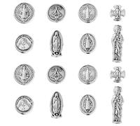 Ipotkitt 40 Pcs 8 Styles Antique Silver Virgin Mary Themed Beads Alloy Religious Jesus Round Oval Cross Spacer Beads for DIY Bracelet Necklace Jewellery Making