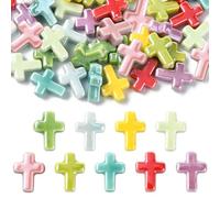 Ipotkitt 45 pcs 9 Colors Handmade Porcelain Pearlized Cross Beads Crucifix Religious Spacer Beads for Jewelry Making DIY Crafts Bracelet Necklace Earrings Keychains Decor