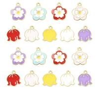 Ipotkitt 45 pcs 9 Colours Alloy Flower Enamel Charms Spring Lily of the Valley Bell Orchid Floral Charms for DIY Jewellery Making Bracelet Necklace Earrings Crafts