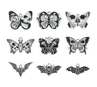 Ipotkitt 45 Pcs 9 Styles Gothic Theme Enamel Charms Black Butterfly with Skull Charms Magic Bat Insect Charms Halloween Flying Animal Charms for Jewellery Making