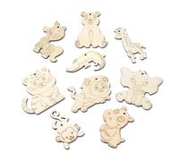 Ipotkitt 45 Pcs 9 Styles Wooden Animal Theme Cutouts Tiger Lion Bear Shaped Dangle Charms Undyed Wood Craft Supplies for DIY Gift Keychain Jewellery Making