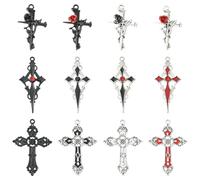 Ipotkitt 48pcs 12 Styles Tibetan Style Cross Charms Gothic Halloween Crucifix Religious Charms for DIY Jewellery Crafts Bracelet Necklace Earrings Keychains Decor