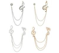 Ipotkitt 4pcs 4 Styles Crystal Rhinestone Double Musical Note with Chain Hanging Pins Music Tassels Brooches Elegant Chain Badges for Art Crafts Supplies Wedding Decor