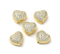 Ipotkitt 5 pcs Brass Micro Pave Cubic Zirconia Heart Loose Beads Love Shape Peach Heart Spacer Beads for DIY Jewelry Making Crafts Bracelet Necklace Earrings Keychains Supplies