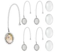 Ipotkitt 5 pcs Oval Shape Photo Charms Round Blanks Locket Memory Bridal Charms Hanging Ornaments with Chains and Claw Clasps for Jewelry DIY Craft Necklace Wedding Graduation