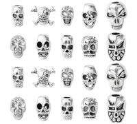 Ipotkitt 50 Pcs 10 Styles Antique Silver Skull Beads Devil Spacer European Beads Metal Large Hole Skeleton Head Beads for DIY Bag Keychain Jewellery Making