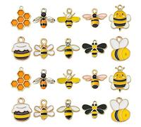 Ipotkitt 50 Pcs 10 Styles Enamel Honey Bee Charms Yellow Honey Jar Honeycomb Charms Cute Bee Charms for Earring Necklace Bracelet DIY Jewelry Making