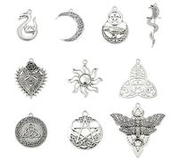 Ipotkitt 50 pcs 10 Styles Tibetan Style Alloy Celestial Charms Antique Silver Sun Star Snake Butterfly Metal Charms for DIY Jewellery Making Bracelets Earrings Necklaces