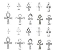 Ipotkitt 50 Pcs 10 Styles Vintage Style Charms Ankh Cross Charms Antique Religious Cross Charms DIY Jewelry Making Finding for Bracelet and Necklace