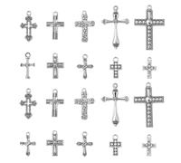 Ipotkitt 50 pcs 10Style Tibetan Style Alloy Cross Charms Antique Silver Crucifix Religious Religion Charms for DIY Crafts Jewellery Bracelet Necklace Earrings