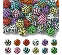 Ipotkitt 50 Pcs 15mm Colourful Silicone Round Focal Beads Plaid Silicone Beads Bubblegum Ball Beads for DIY Beadable Keychain Necklace Bag Jewellery Making