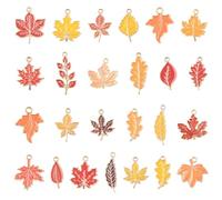 Ipotkitt 50 pcs 25 Styles Alloy Autumn Theme Enamel Charms Thanksgiving Day Maple Leaf Tree Leaves Charms for DIY Jewelry Crafts Earrings Bracelet Necklace Keychains Bag Bulk