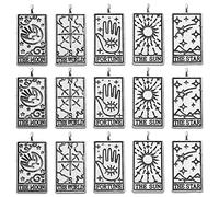 Ipotkitt 50 pcs 5 Styles Tibetan Style Alloy Tarot Card Charms Antique Silver Rectangle with Tarot Pattern Amulet Astrology Charms for DIY Jewellery Necklace Crafts