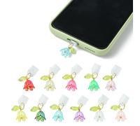 Ipotkitt 50 pcs Plastic Mobile Dustproof Plugs with Acrylic Flower Charms Type C USB C-Port Caps Charging Port Caps Protector for Phone Accessories Earphone