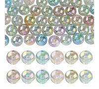 Ipotkitt 50 Pcs Random 16mm Transparent Acrylic Round Beads AB Colour Chunky Beads Bulk Glitter Powder Rainbow Bubblegum Beads Bulk for Necklace Bracelet Pen