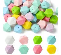 Ipotkitt 50pcs 17mm Colourful Silicone Hexagon Beads Rubber Geometric Loose Beads Bubblegum Spacer Beads for DIY Bracelet Necklace Jewellery Making