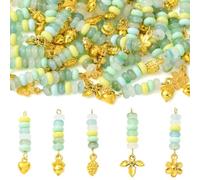 Ipotkitt 50pcs 5 Styles Alloy Fall Theme Dangle Charms for Earrings, wtih Green Abacus Glass Beading Charms for Keychains Necklace, Jewelry Making DIY Crafts