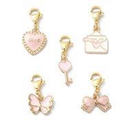 Ipotkitt 50pcs 5 Styles Love Themed Enamel Keychains Metal Butterfly Clip on Charms Pink Heart Lobster Clasp Charms for DIY Craft Purse Hanging Decor
