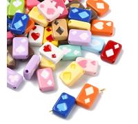 Ipotkitt 50pcs Acrylic Playing Card Beads Rectangle Poker Game Heart Club Rhombus Spade Beads for Bracelets Necklace Earrings Keychains Jewelry Making DIY Crafts- Random Style