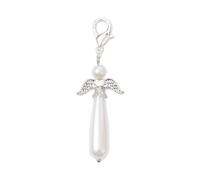 Ipotkitt 50pcs Angel Shaped Glass Keychains with Metal Wings Imitation Pearl Hanging Decorations Fairy Theme Lobster Claw Clasps Charms for DIY Craft Ornament
