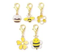 Ipotkitt 50pcs Random Bee Themed Enamel Keychains Metal Honeycomb Clip on Charms Flower Lobster Clasp Charms for DIY Craft Lanyard Purse Hanging Decor