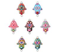 Ipotkitt 56pcs Evil Eye Hamsa Hand Connector Charms Religious Enamel Links Charms for Bracelet Necklace Earrings Jewelry Making DIY Crafts, 7 Styles, 26x17x2.5mm