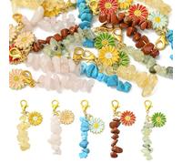 Ipotkitt 5pcs 5 Styles Sunflower Themed Natural & Synthetic Stone Chips Keychains Enamel Floral Lobster Claw Clasps Charms for DIY Craft Hanging Decor