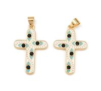 Ipotkitt 5pcs Brass Cross with Evil Eye Enamel Charms Religous Crucifix Lucky Blue Eyes Religion Charms for Necklace DIY Jewelry Making Bracelet Earrings Keychains Crafts