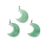Ipotkitt 5Pcs Crescent Moon Natural Green Aventurine Gemstone Charm Pendants with Platinum Brass Loops Healing Ornaments for DIY Making - 29x18~21mm