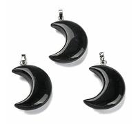 Ipotkitt 5Pcs Crescent Moon Obsidian Gemstone Charm Pendants with Platinum Brass Loops Healing Ornaments for Jewellery Making Accessories - 29x18~21mm