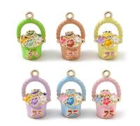 Ipotkitt 5pcs Flower Basket Enamel Charms Colourful Bouquet Floral Spring Outing Picnic Theme Charms for Necklace Bracelets Earrings Jewellery Making DIY Crafts