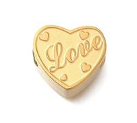 Ipotkitt 5pcs Heart Shaped Stainless Steel Beads with Word Love Romantic Heart Metal Beads 18K Gold Plated European Large Hole Beads for DIY Jewelry Making