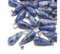 Ipotkitt 5pcs Natural Blue Spot Jasper Drop Charms with Stainless Steel Snap On Bails Teardrop Gemstone Charms for DIY Jewellery Bracelet Necklaces Earrings Crafts