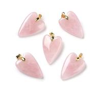 Ipotkitt 5pcs Natural Rose Quartz Heart Charms with Brass Findings Love Shape Healing Crystal Stone Charms for DIY Jewellery Bracelet Necklace Earrings Keychains Crafts