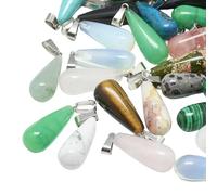 Ipotkitt 5pcs Natural & Synthetic Stone Drop Charms with Stainless Steel Snap On Bails Teardrop Gemstone Charms for DIY Jewellery Bracelet Necklaces Earrings Crafts