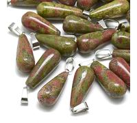 Ipotkitt 5pcs Natural Unakite Drop Charms with Stainless Steel Snap On Bails Teardrop Gemstone Charms for DIY Jewellery Making Bracelet Necklaces Earrings Crafts