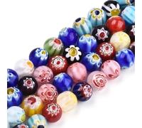 Ipotkitt 5strands Approx 175pcs 10mm Round Handmade Millefiori Glass Beads Strands Chunky Ball Crystal Spacer Beads for Jewellery Making DIY Bracelet Necklace Crafts