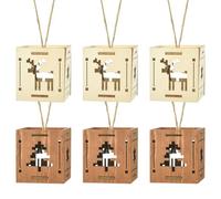 Ipotkitt 6 pcs 2 Styles Wooden Christmas Theme Square Splicing Ornament Wood Hollow Deer and Tree Pattern Box Hanging Ornaments for DIY Crafts Home Decor Presents