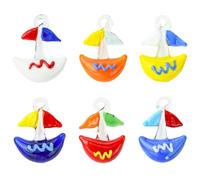 Ipotkitt 6 pcs 6 Colors Handmade Lampwork Boat Charms Glass Mini Ship Vehicle Sea Travel Charms for DIY Jewelry Making Bracelet Necklace Earrings Keychains Crafts