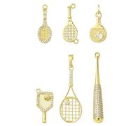 Ipotkitt 6 pcs 6 Styles Brass Micro Pave Cubic Zirconia Badminton Racket Charms Tennis Ball Sport Racket Charms for DIY Jewelry Necklace Bracelets Earrings Keychains Crafts