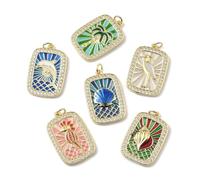 Ipotkitt 6 pcs Brass Cubic Zirconia Rectangle Sea Theme Enamel Charms Ocean Beach Shell Dolphin Charms for DIY Jewellery Bracelet Necklace Earrings Keychains Crafts