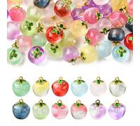 Ipotkitt 60 pcs 12 Colors Transparent Apple-Shaped Glass Charms Fruit Food Crystal Charms for DIY Crafts Jewelry Making Necklace Bracelet Earrings Keychains Bag Decor