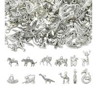 Ipotkitt 60pcs 12 Styles Tibetan Metal Animal Charms Antique Silver Snake Tiger Lion Shape Charms for DIY Art Craft Supplies Keychain Necklace Earring Jewellery Making